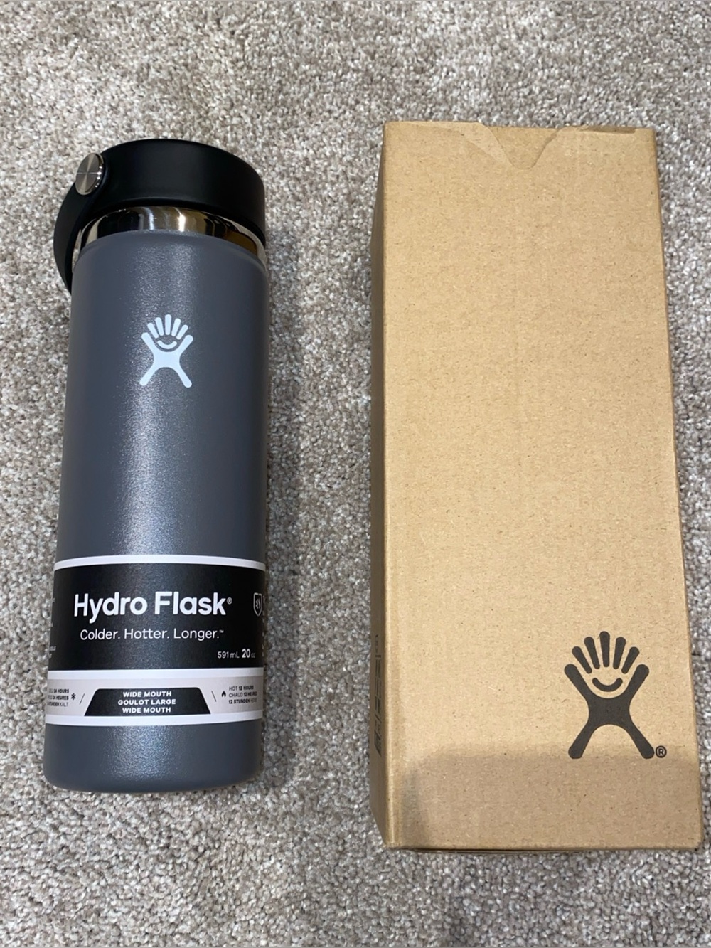 Hydro Flask 20 OZ Wide Mouth Water Bottle Stone Gray Brand New Cold Hot